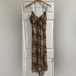 VTG Y2K Khaki Crew Paisley High Low Maxi Dress 90s Ruffle Bust spaghetti straps